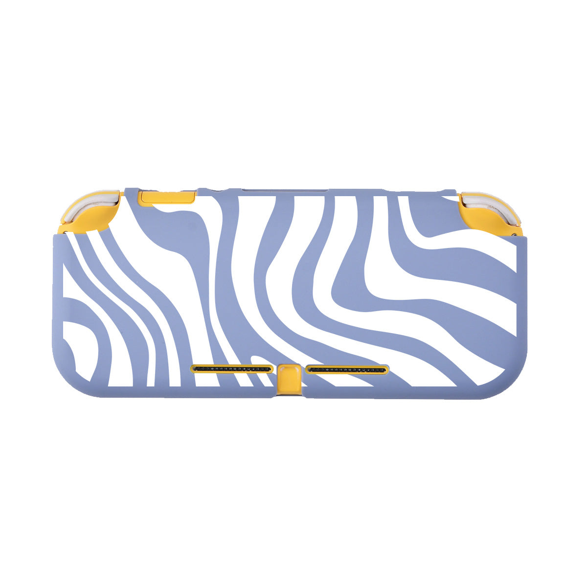 Introducing the petimint Zebra LITE Case for Nintendo Switch. This protective case, tailored specifically for your handheld gaming console, boasts a stylish grey and white zebra stripe pattern with yellow accents. The case ensures full coverage and includes precise cut-outs for buttons and ports, seamlessly blending style with gaming functionality.