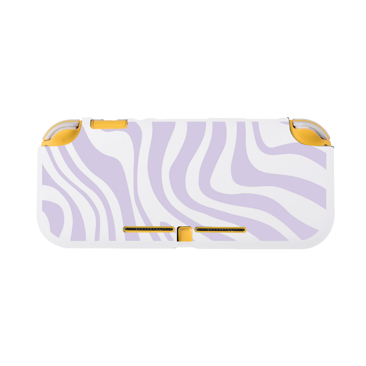 A cozygamer's delight, the petimint Zebra LITE Case for Nintendo Switch features a chic white and lavender zebra stripe pattern on the back cover. With yellow corners and handles, plus ventilation spots at the bottom, this handheld gaming console case is perfect for those long gaming sessions.