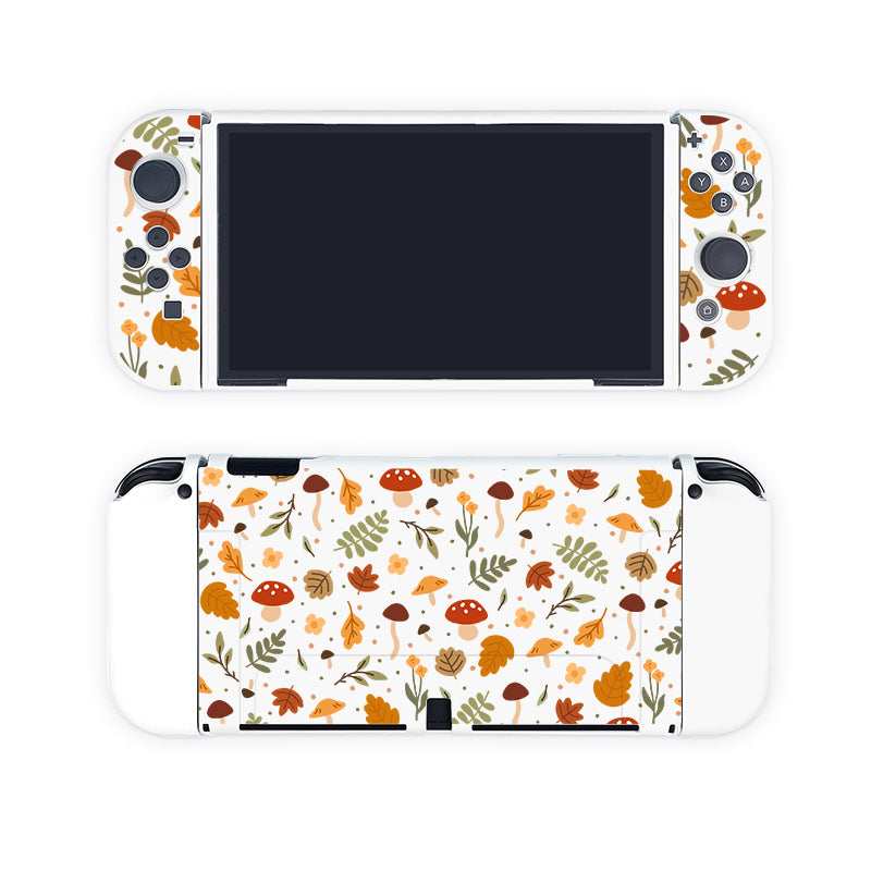 Introducing the Cozy Autumn Case for Nintendo Switch by petimint! This soft TPU grip case is adorned with charming illustrations of mushrooms, leaves, acorns, and branches in autumnal hues like orange, brown, green, and yellow. Perfectly designed to bring a cozy fall theme to your gaming console. Please note that the screen is turned off for this display.