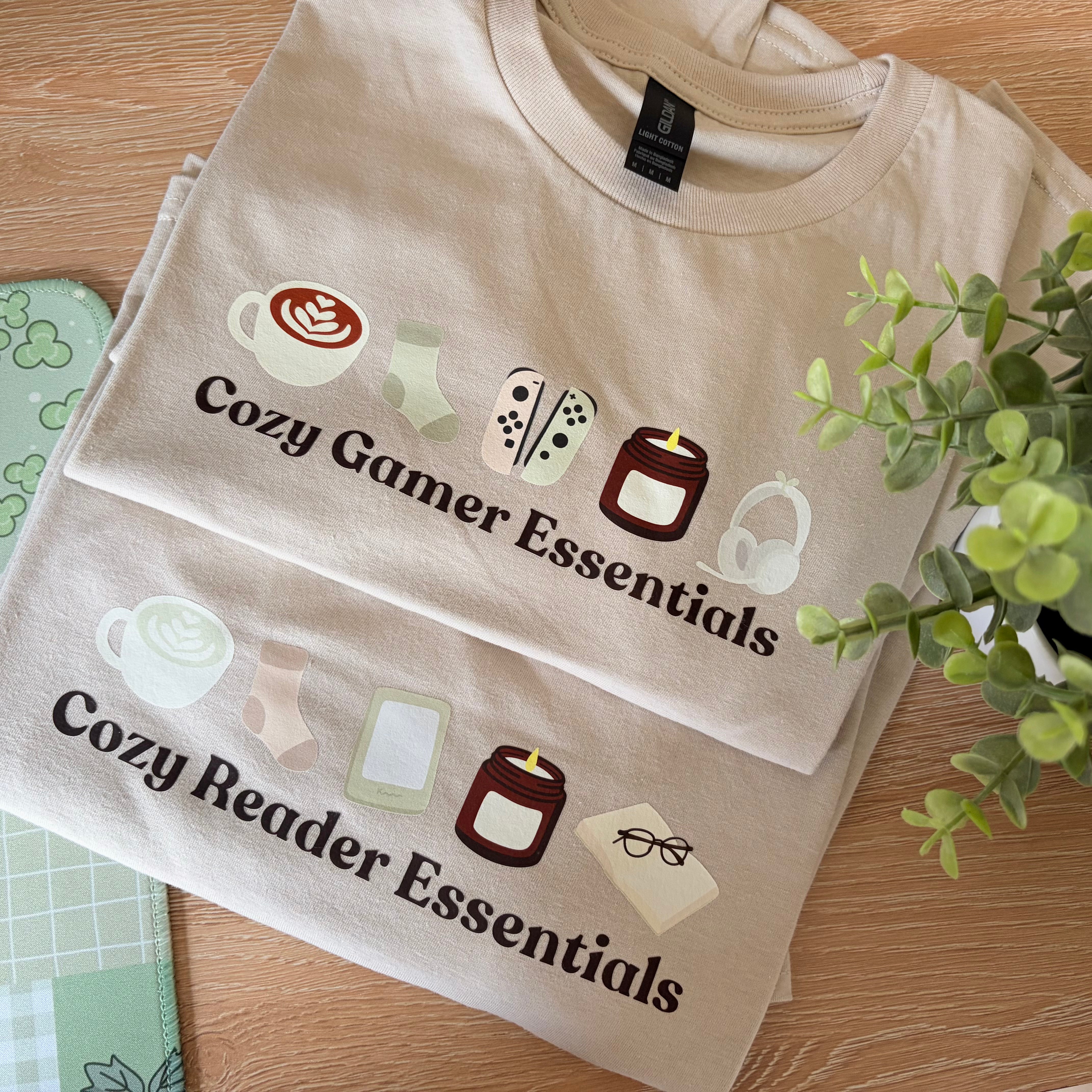 cozy gamer / reader essentials t-shirt / homebody apparel