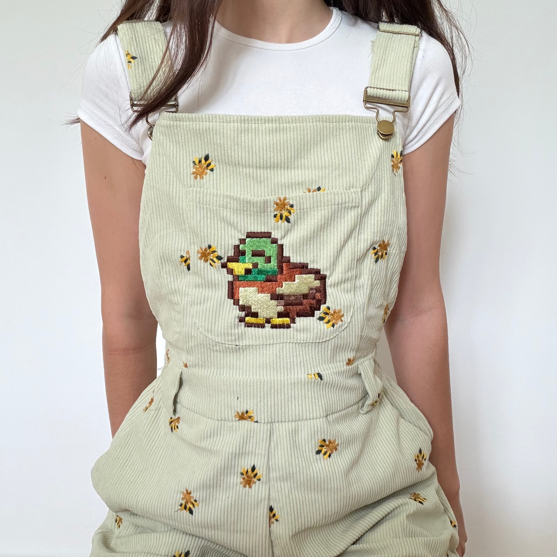 Cozy Duck Floral Overalls Shorts