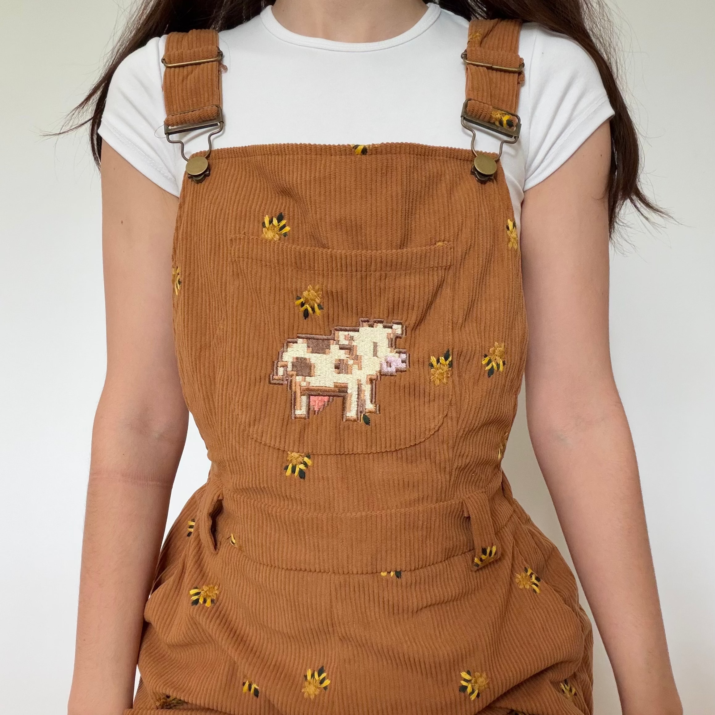 Cozy Cow Floral Overalls Shorts