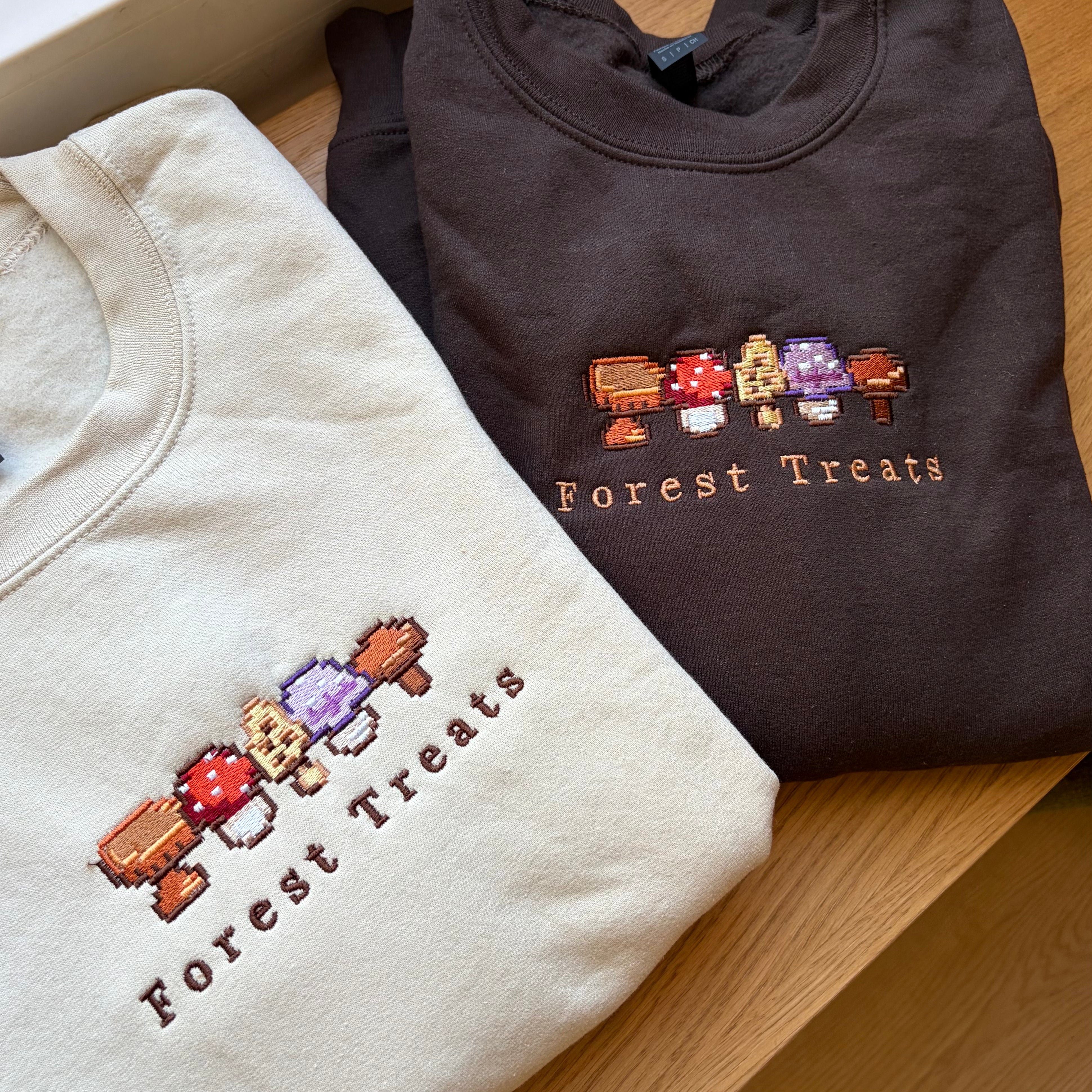 Forest Treats Embroidered Sweatshirt & Hoodie / Cozy Autumn Jumper /  Pixel Mushrooms Sweater