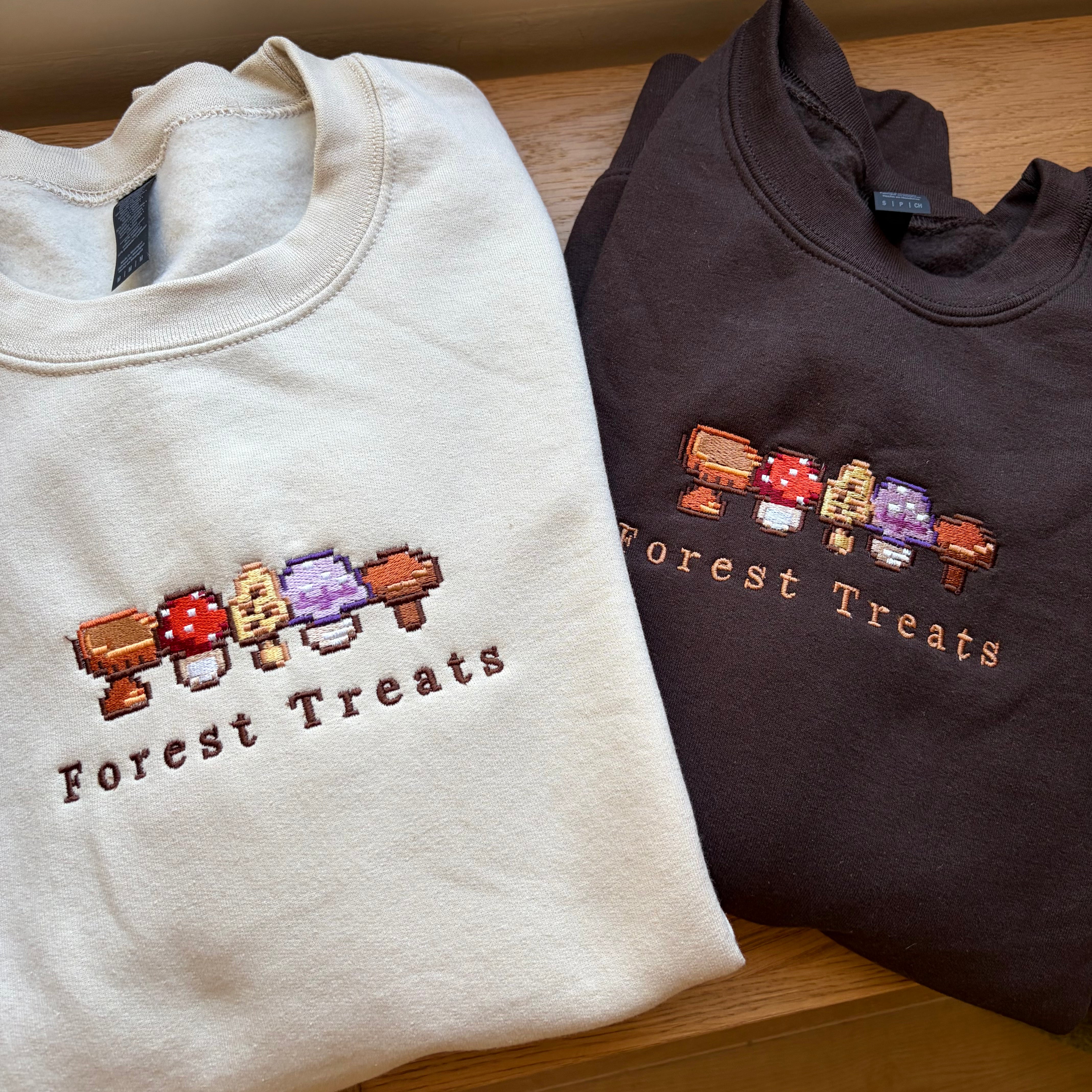 Forest Treats Embroidered Sweatshirt & Hoodie / Cozy Autumn Jumper /  Pixel Mushrooms Sweater