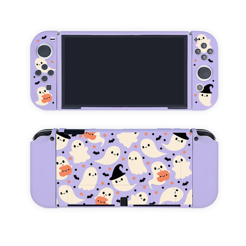 Introducing the petimint Spooky Ghost Case for Nintendo Switch, a delightful Halloween-themed skin adorned with cute ghosts, bats, and pumpkins in various styles. The light purple cover includes charming details like ghosts wearing witch hats. This spook-tacular design brings a festive and playful touch to your gaming experience.